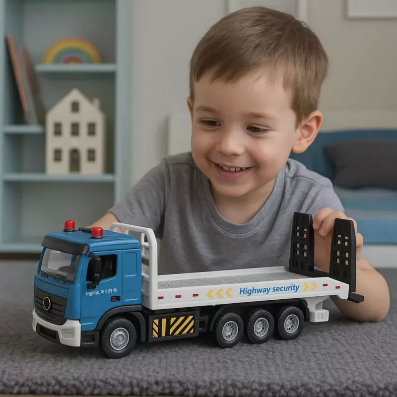 LEAN TOYS Camião de transporte reboque com plataforma móvel, luzes e sons