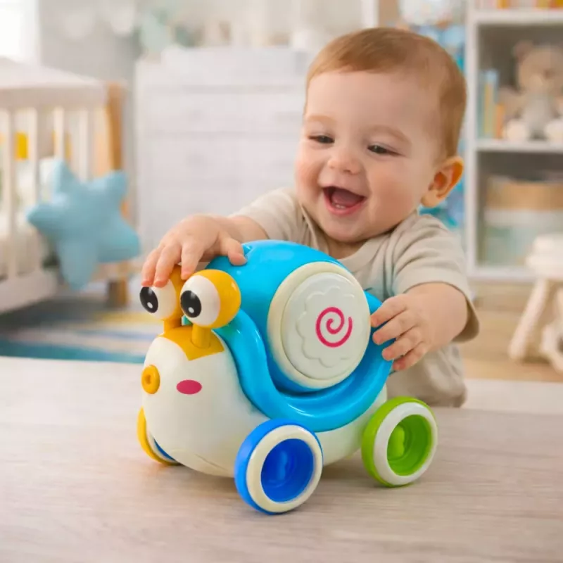 LEAN TOYS Caracol interativo para montar com tambor, musical, educativo, azul