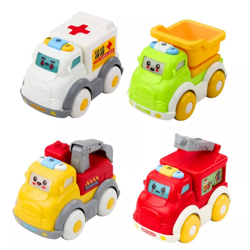LEAN TOYS Conjunto de carros de cidade para crianças pequenas, propulsão, elementos móveis, luzes, sons