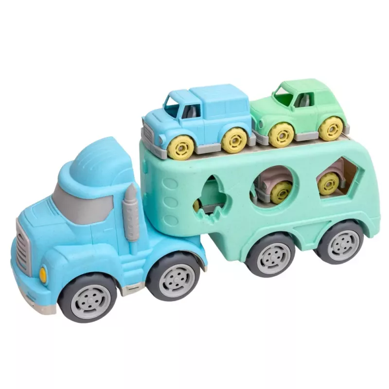 LEAN TOYS Camião reboque brinquedo educativo encaixe com carros blocos pastel plástico BIO