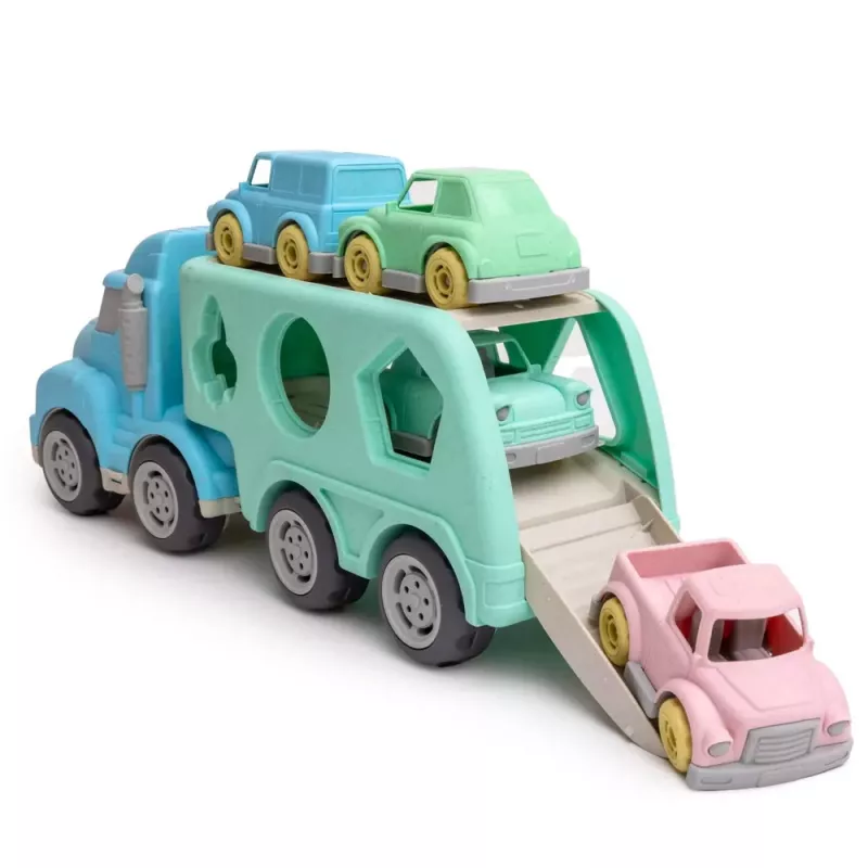LEAN TOYS Camião reboque brinquedo educativo encaixe com carros blocos pastel plástico BIO