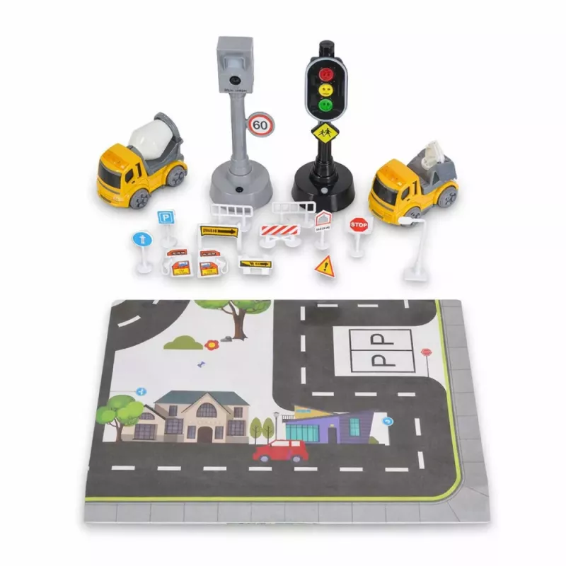 LEAN TOYS Conjunto de semáforos, radar, tapete, veículos de obra, luz e som