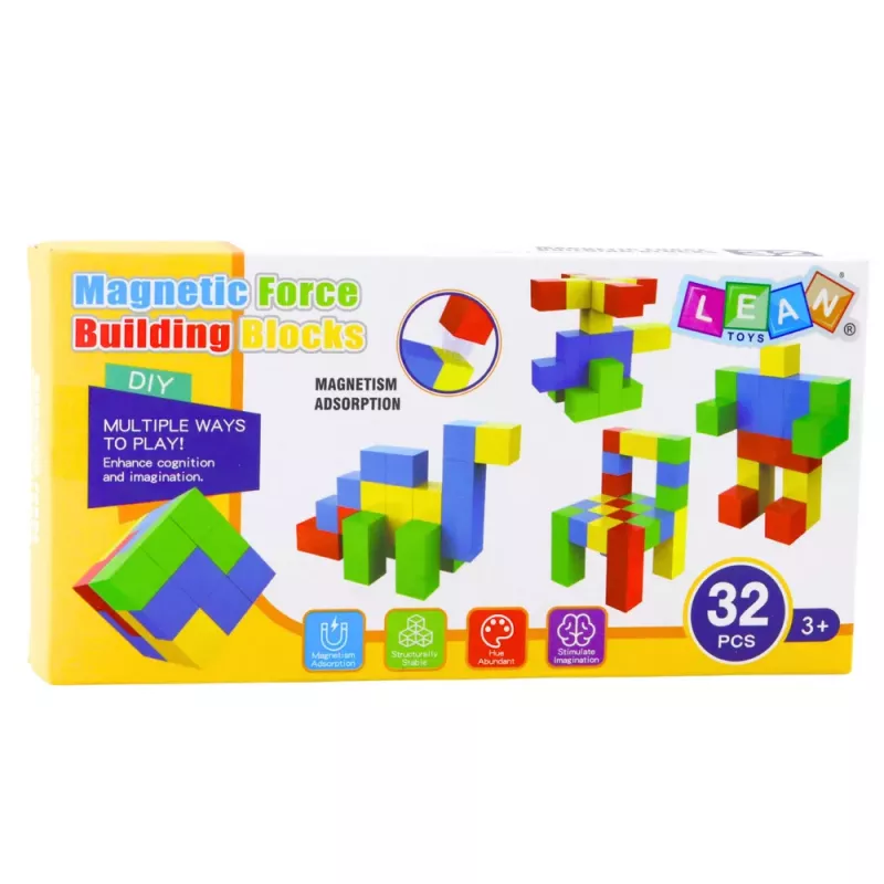 LEAN TOYS Conjunto de blocos magnéticos para crianças puzzle colorido 32 unid.