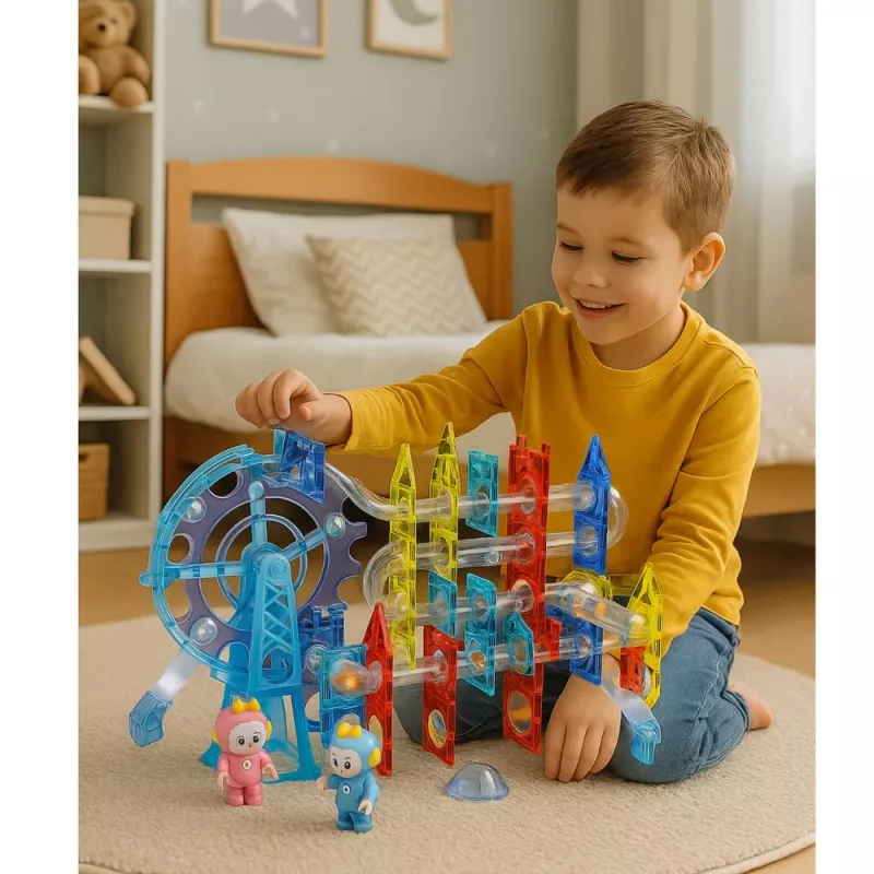 LEAN TOYS Blocos magnéticos espaciais pista de bolas pessoas luminosas 120 peças