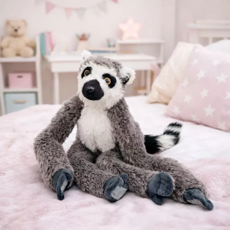 LEAN TOYS Peluche lémure peluche com velcro para pendurar cinzento 35cm