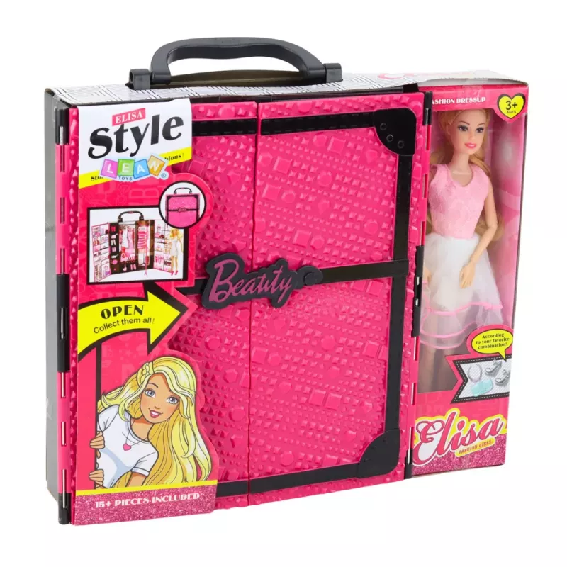 LEAN TOYS Conjunto de guarda-roupa rosa para bonecas, vestidos, sapatos, acessórios
