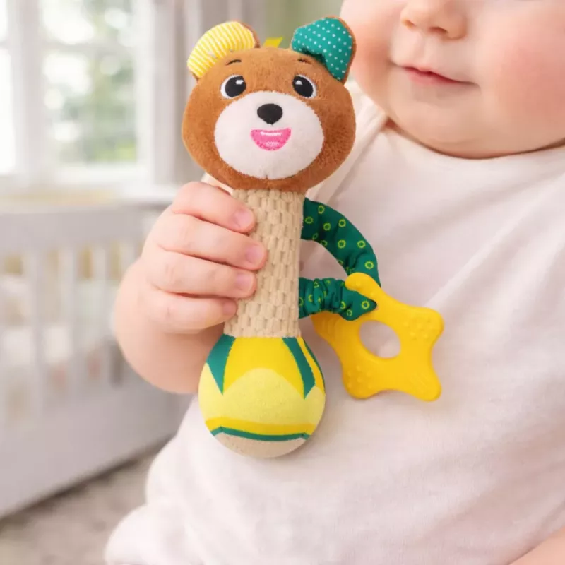 LEAN TOYS Urso de peluche chocalho com mordedor e guincho para bebés