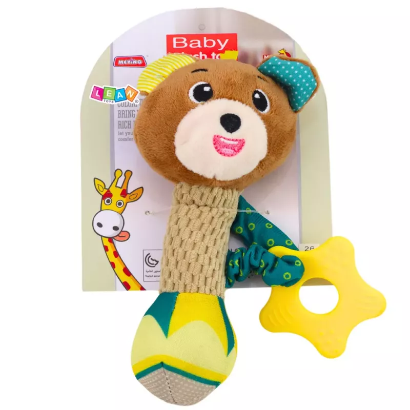 LEAN TOYS Urso de peluche chocalho com mordedor e guincho para bebés