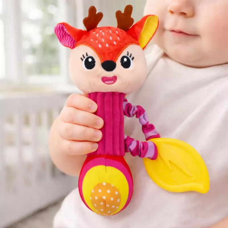 LEAN TOYS Veado de peluche chocalho com mordedor e guincho para bebés