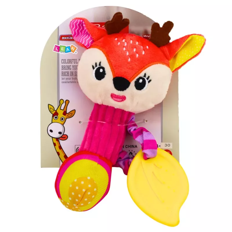 LEAN TOYS Veado de peluche chocalho com mordedor e guincho para bebés