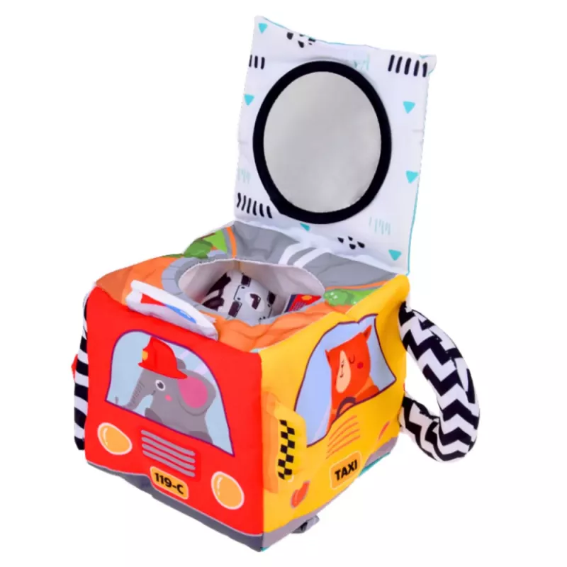 LEAN TOYS Cubo sensorial macio com espelho carros e sinais de trânsito para crianças pequenas