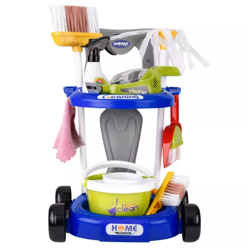 LEAN TOYS Conjunto de limpeza para crianças com carrinho, aspirador interativo e acessórios