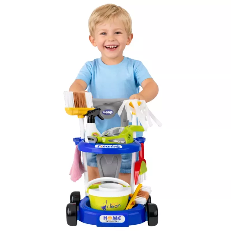 LEAN TOYS Conjunto de limpeza para crianças com carrinho, aspirador interativo e acessórios