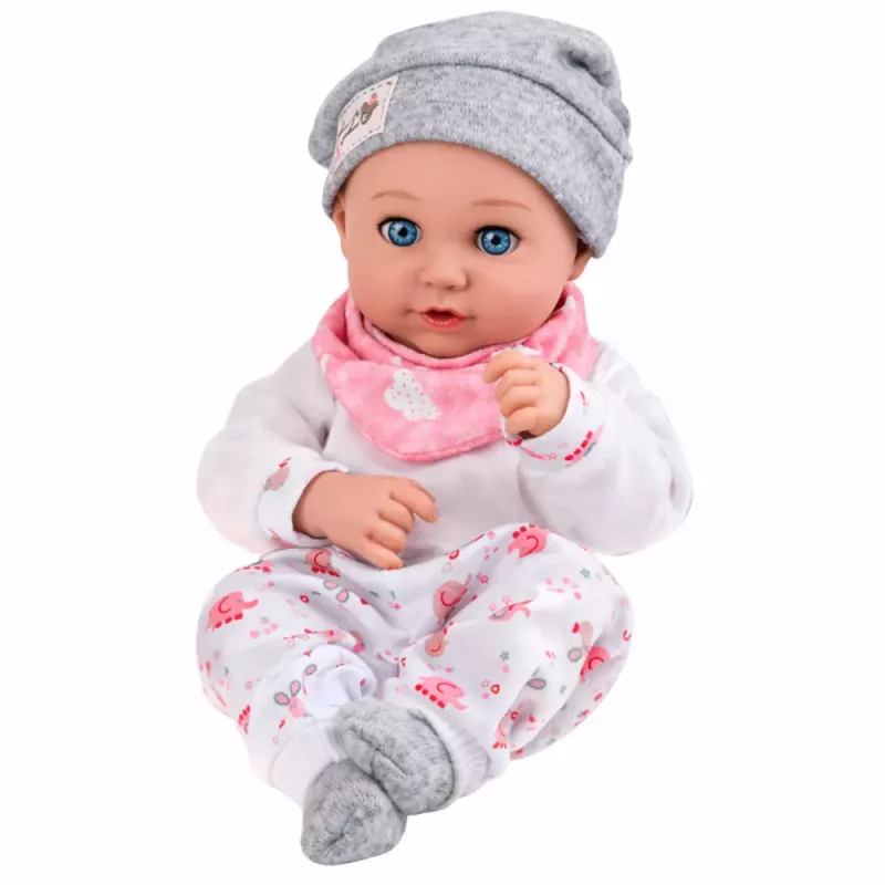 LEAN TOYS Boneca bebé com acessórios de alimentação, babete, gorro, 28 cm