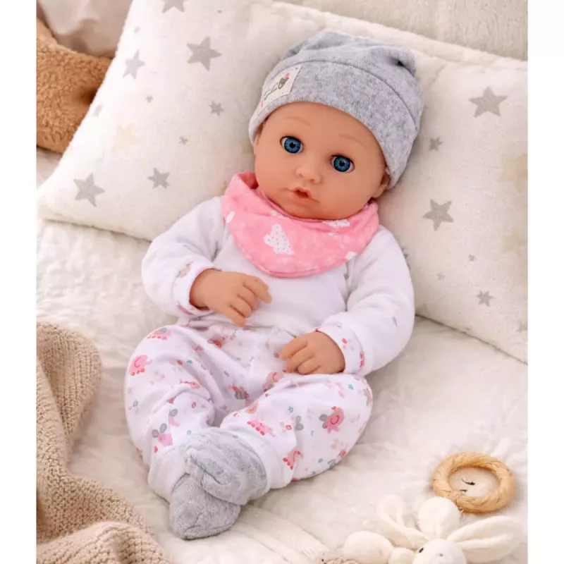 LEAN TOYS Boneca bebé com acessórios de alimentação, babete, gorro, 28 cm