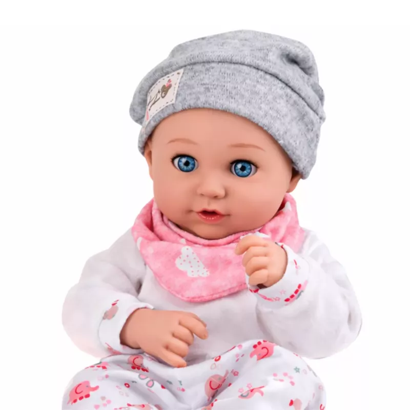 LEAN TOYS Boneca bebé com acessórios de alimentação, babete, gorro, 28 cm