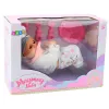 LEAN TOYS Boneca bebé com acessórios de alimentação, babete, gorro, 28 cm