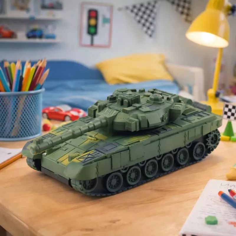 LEAN TOYS Carro de combate militar T90 com controlo remoto RC luzes sons verde 1:18