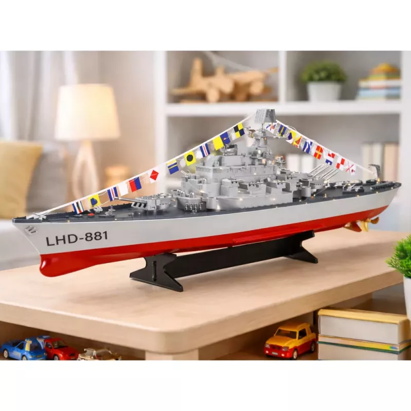 LEAN TOYS Porta-aviões navio de guerra RC com controlo remoto iluminação LED 1:390