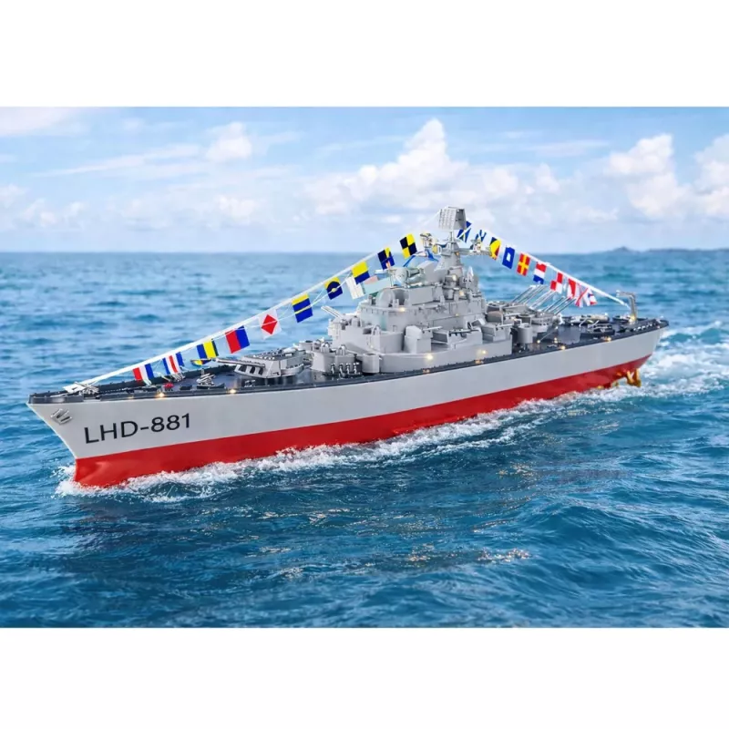 LEAN TOYS Porta-aviões navio de guerra RC com controlo remoto iluminação LED 1:390