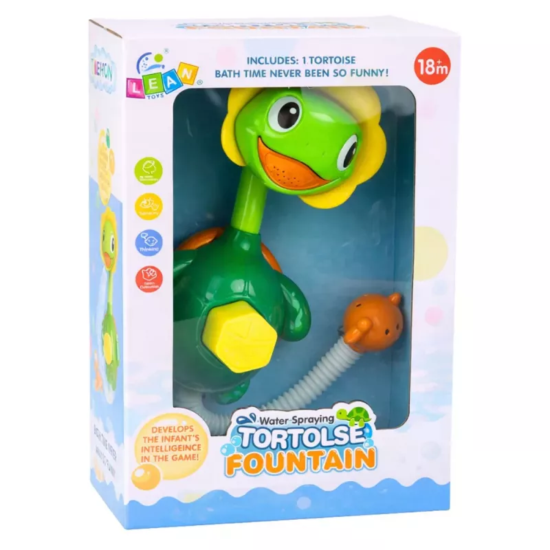 LEAN TOYS Brinquedo de banho tartaruga com fonte de peixe duche ventosas