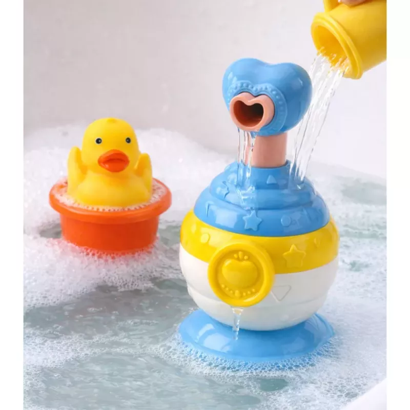 LEAN TOYS Conjunto de brinquedos de banho pato distribuidor de sabão copo azul