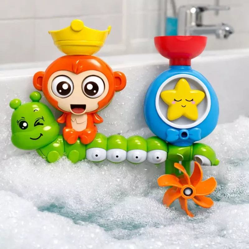LEAN TOYS Brinquedo de banho de água macaco lagarta copos ventosas