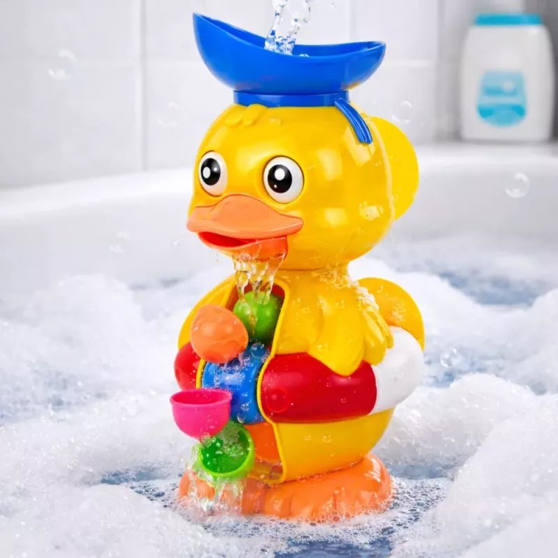 LEAN TOYS Brinquedo de banho interativo pato com moinho, ventosas e colher