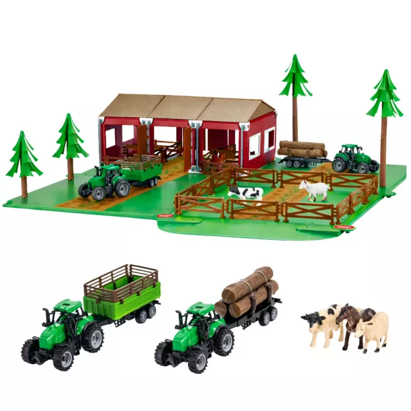 LEAN TOYS Conjunto de quinta com casa de campo, tratores e animais, 102 peças