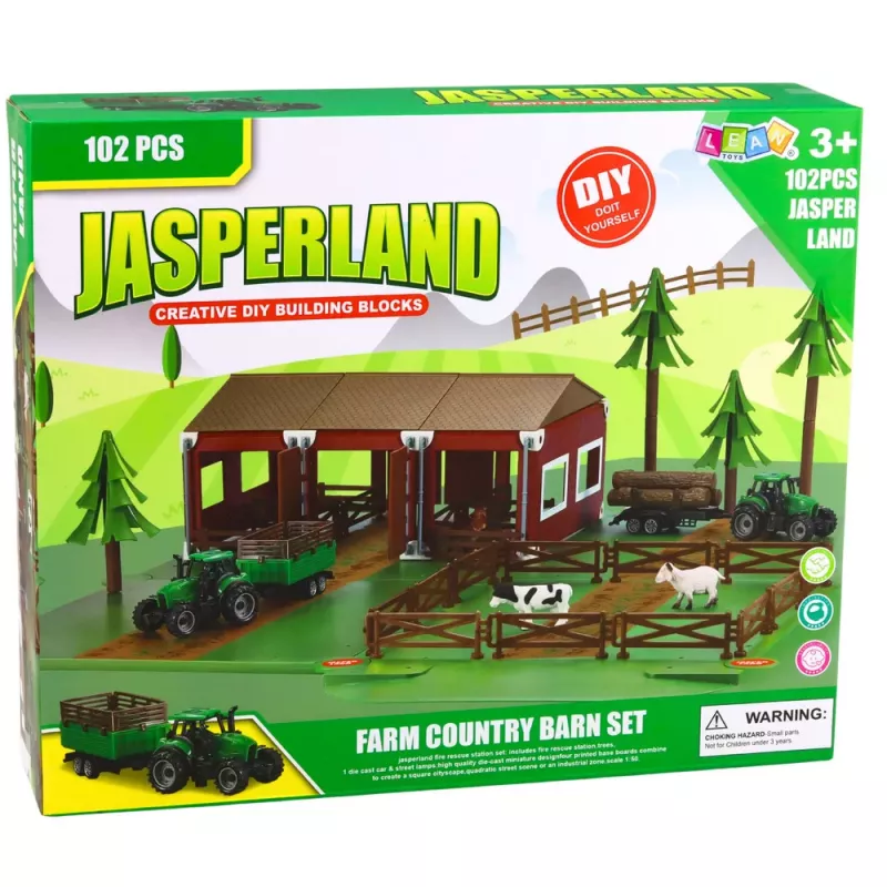 LEAN TOYS Conjunto de quinta com casa de campo, tratores e animais, 102 peças