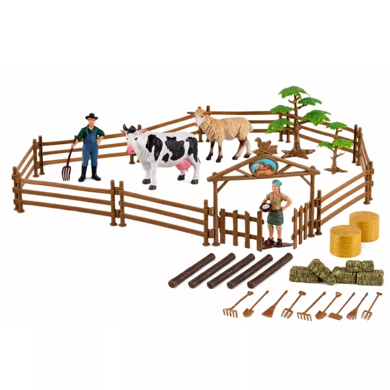 LEAN TOYS Conjunto agrícola trator com atrelado animais agricultores quinta 45 peças