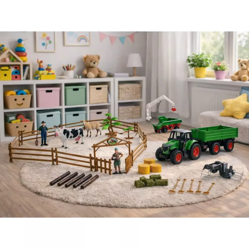LEAN TOYS Conjunto agrícola trator com atrelado animais agricultores quinta 45 peças