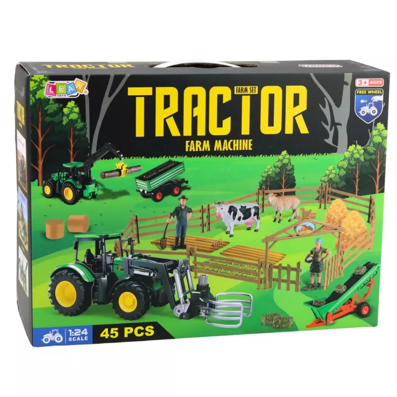 LEAN TOYS Conjunto agrícola trator com atrelado animais agricultores quinta 45 peças