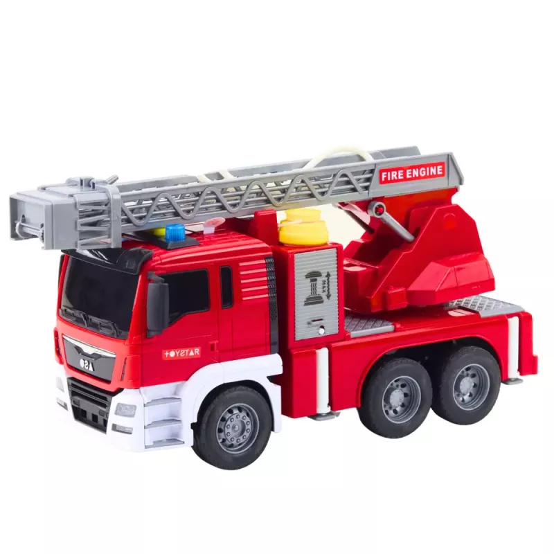 LEAN TOYS Veículo de bombeiros com escada giratória, bomba de água, luzes e sons