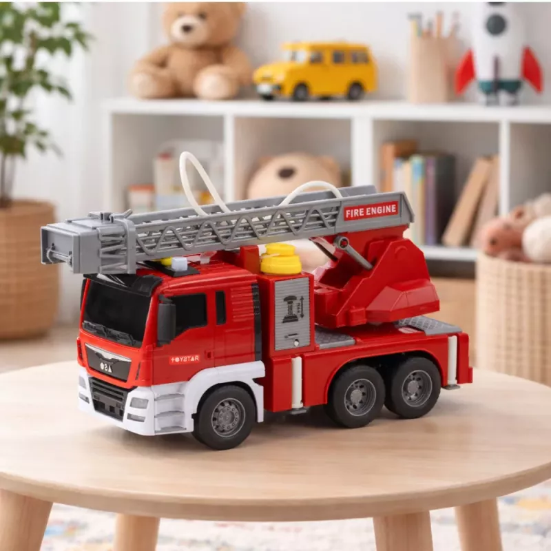 LEAN TOYS Veículo de bombeiros com escada giratória, bomba de água, luzes e sons