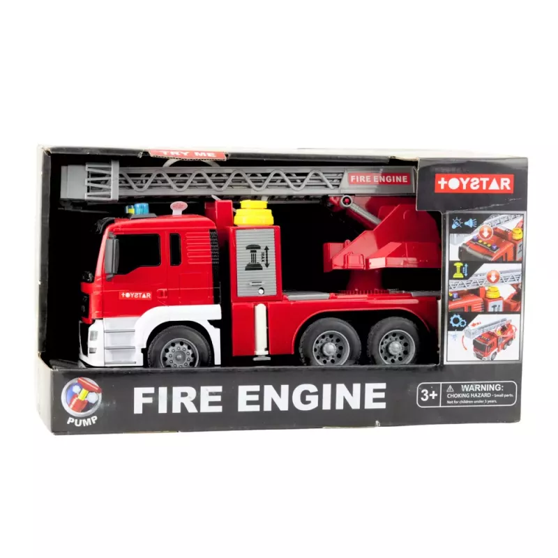 LEAN TOYS Veículo de bombeiros com escada giratória, bomba de água, luzes e sons