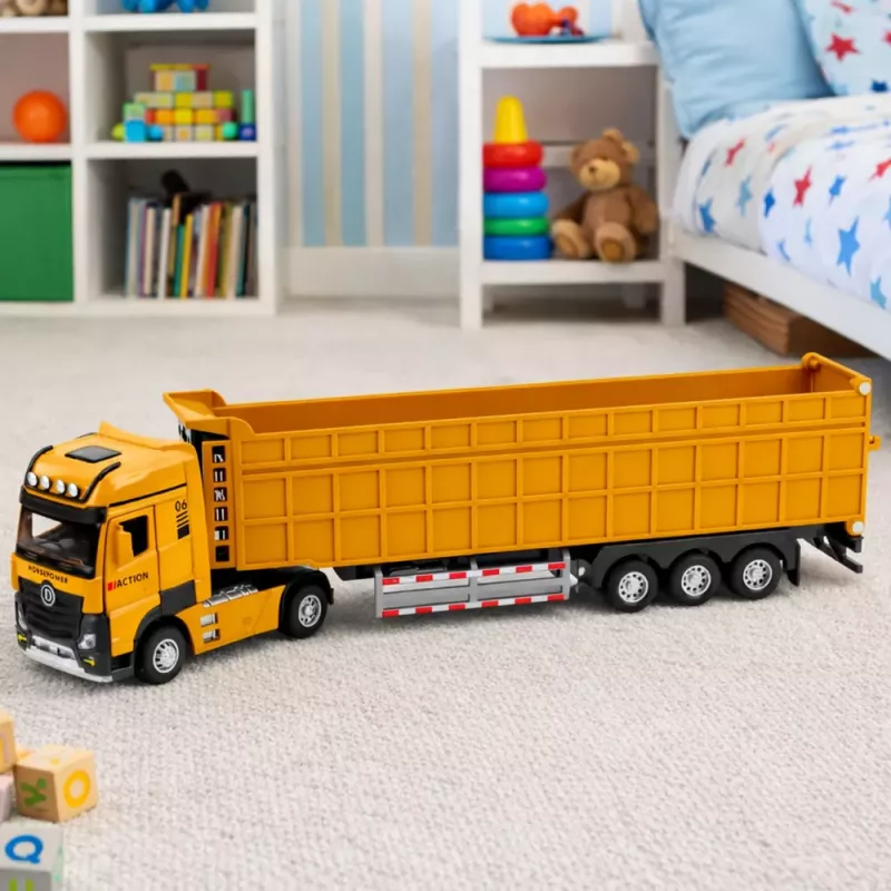 LEAN TOYS Camião basculante cabine metálica luzes sons tração amarelo