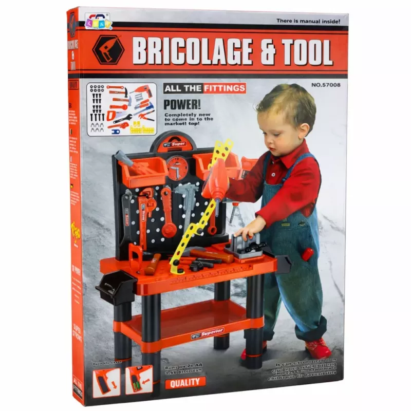 LEAN TOYS Bancada de trabalho infantil mesa DIY acessórios de ferramentas 70 cm