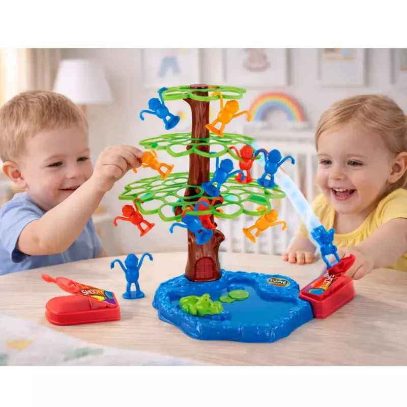 LEAN TOYS Macacos saltitantes árvore lago família jogo de arcada