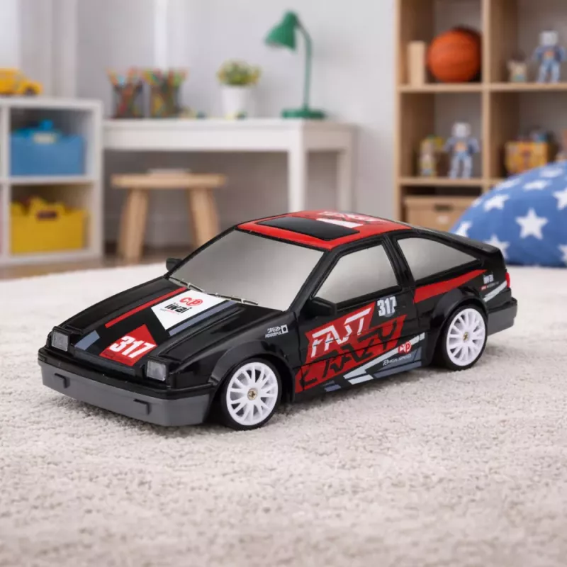 LEAN TOYS Coupé RC carro de drift com controlo remoto e rodas intercambiáveis preto 1:24