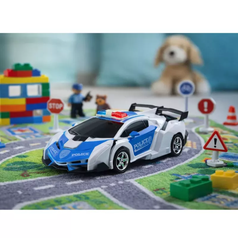 LEAN TOYS Carro robô 2 em 1 polícia carro com controlo remoto RC 1:18