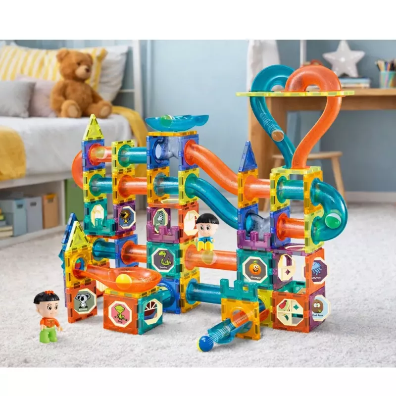 LEAN TOYS Conjunto de blocos magnéticos pista de bolas escorrega colorido 188 peças