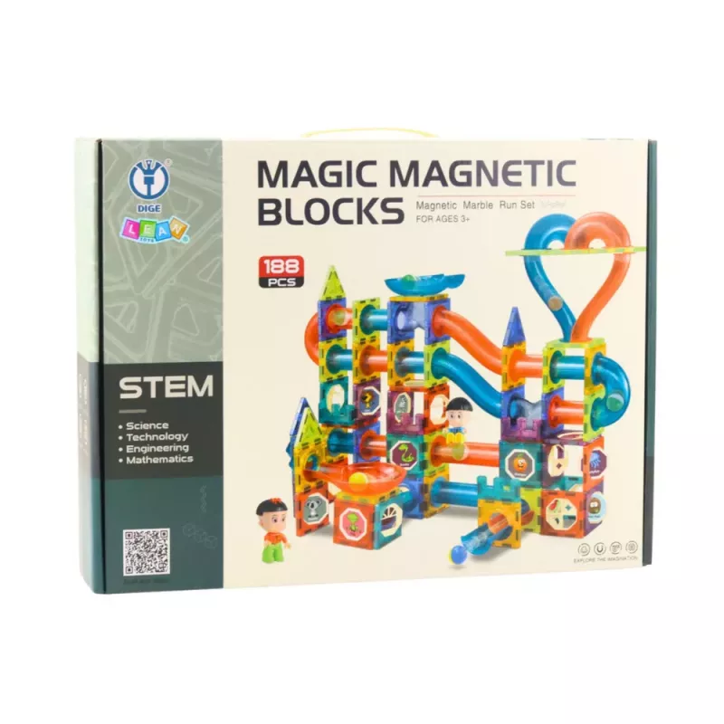 LEAN TOYS Conjunto de blocos magnéticos pista de bolas escorrega colorido 188 peças