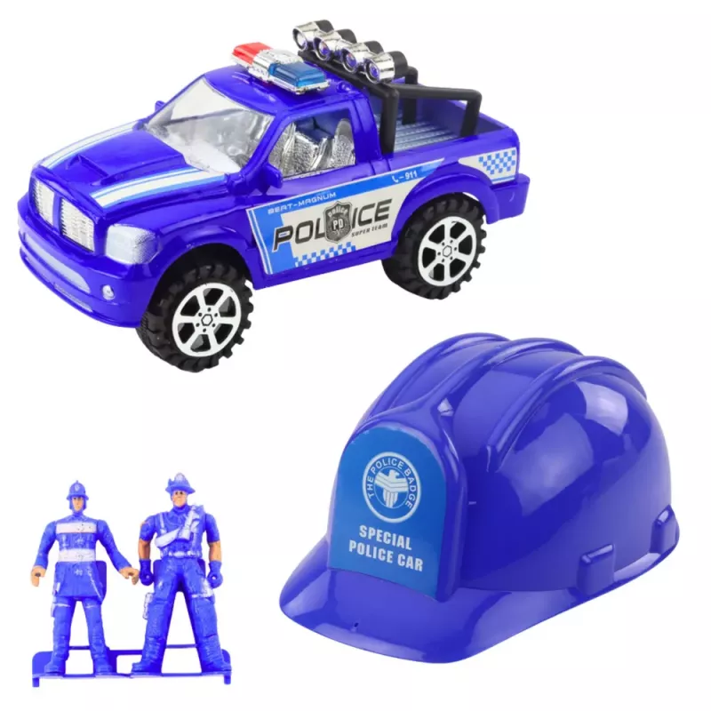 LEAN TOYS Conjunto grande de carro de polícia figura capacete para crianças azul