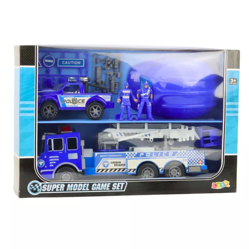 LEAN TOYS Conjunto grande de carro de polícia figura capacete para crianças azul