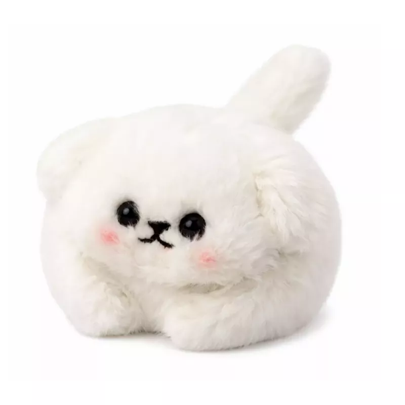 LEAN TOYS Porta-chaves de peluche cão branco com cauda a abanar e som de guincho 9 cm