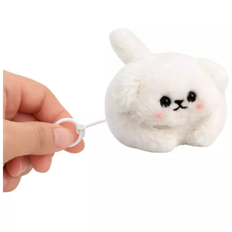 LEAN TOYS Porta-chaves de peluche cão branco com cauda a abanar e som de guincho 9 cm