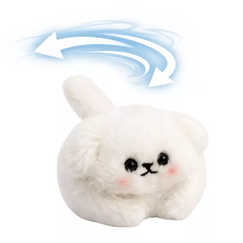 LEAN TOYS Porta-chaves de peluche cão branco com cauda a abanar e som de guincho 9 cm