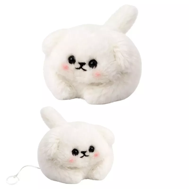 LEAN TOYS Porta-chaves de peluche cão branco com cauda a abanar e som de guincho 9 cm