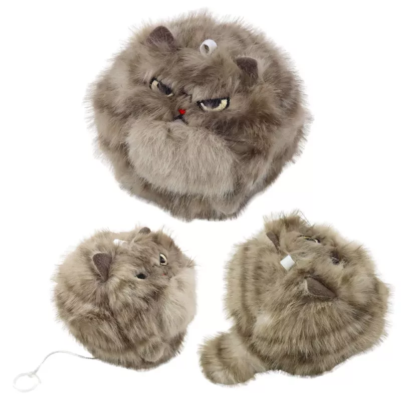 LEAN TOYS Porta-chaves de peluche gatinho castanho com cauda a abanar e som de guincho, 9 cm